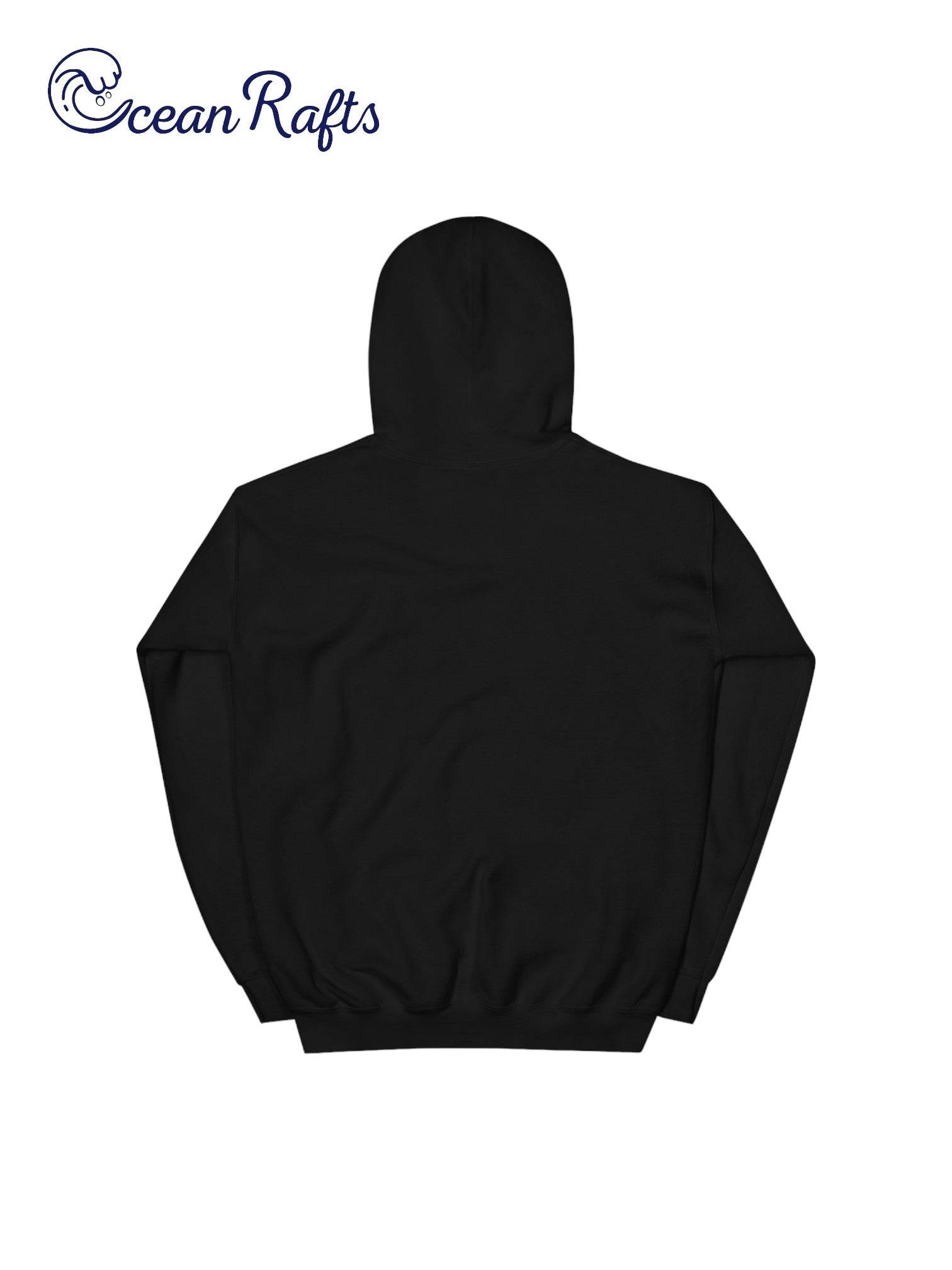 back of black hoodie with gorilla graphic and chillin' text | Ocean Rafts