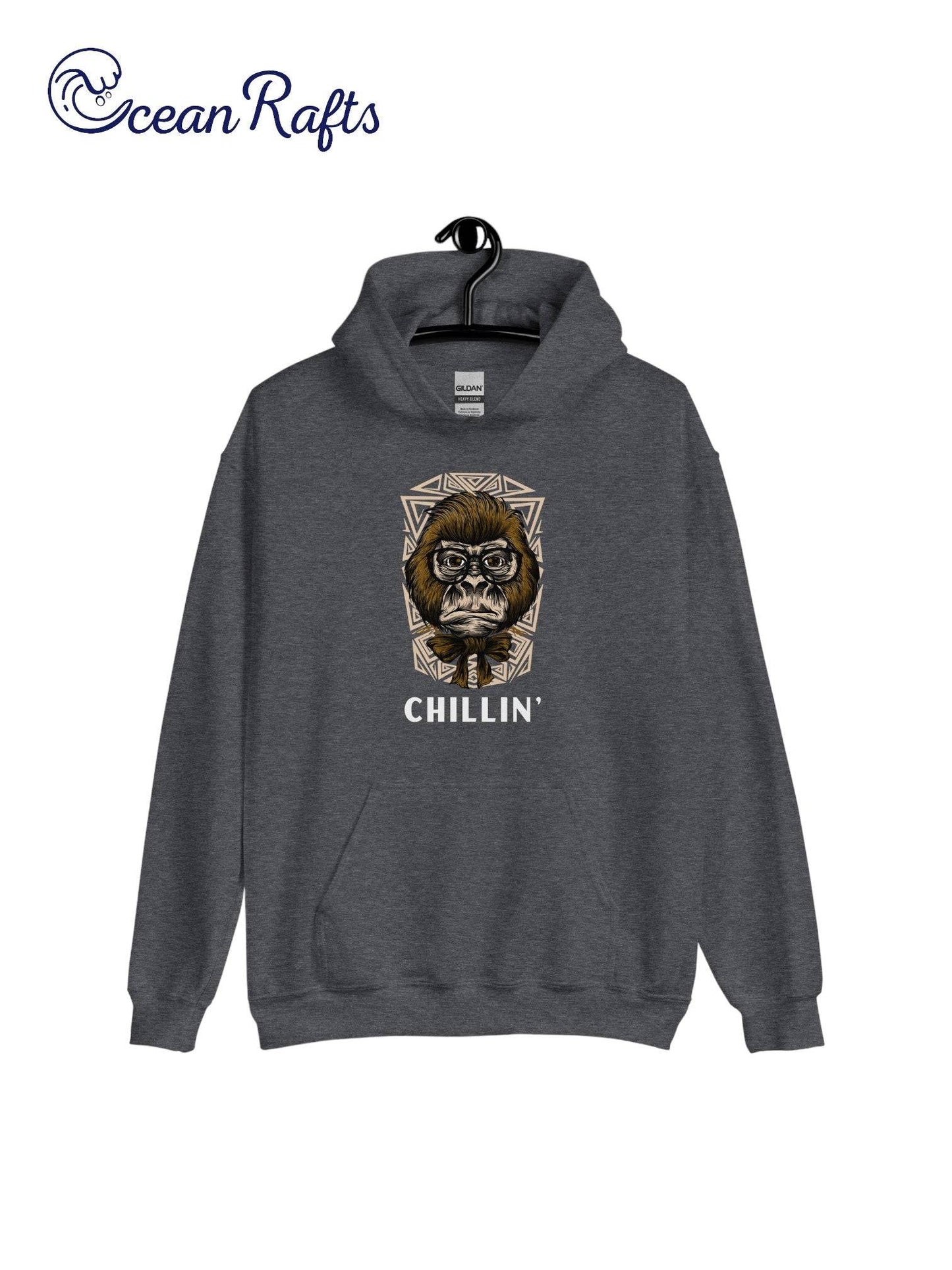 grey hoodie with gorilla graphic and chillin' text | Ocean Rafts