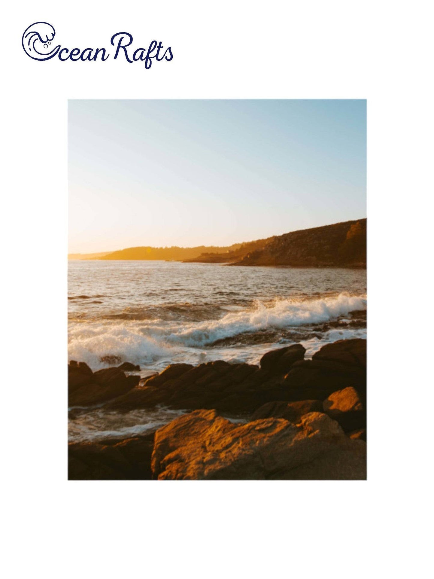 Sunset beach coastline poster with ocean and waves crashing on shore line new canvas poster easy to frame free delivery cheap $30 home decor | Ocean Rafts