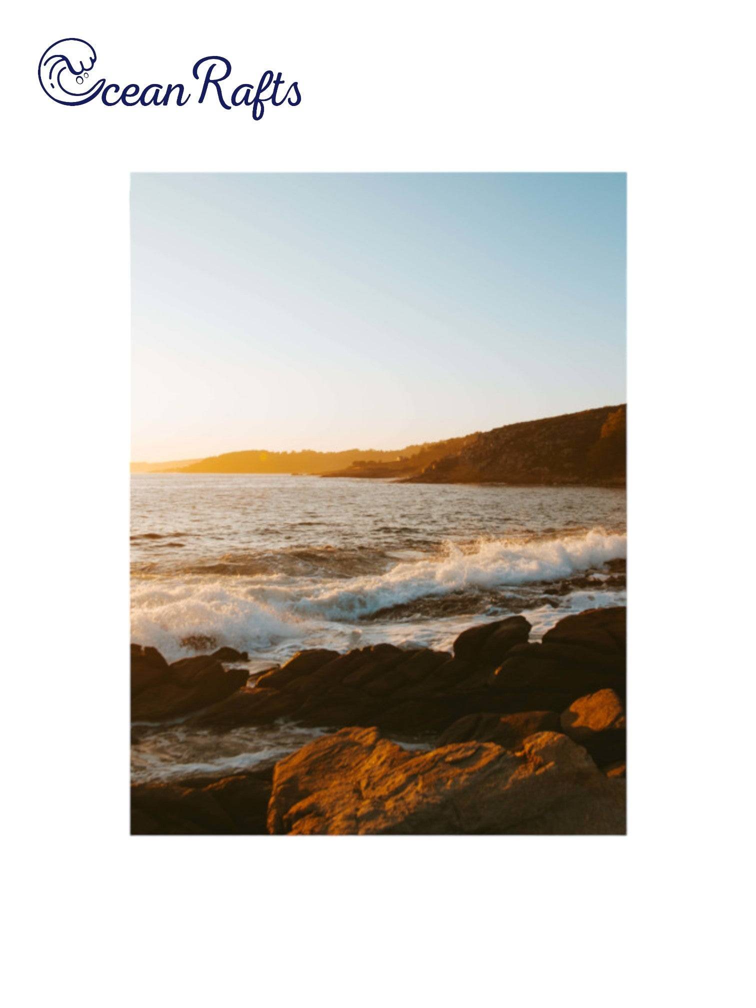 Sunset beach coastline poster with ocean and waves crashing on shore line new canvas poster easy to frame free delivery cheap $30 home decor | Ocean Rafts