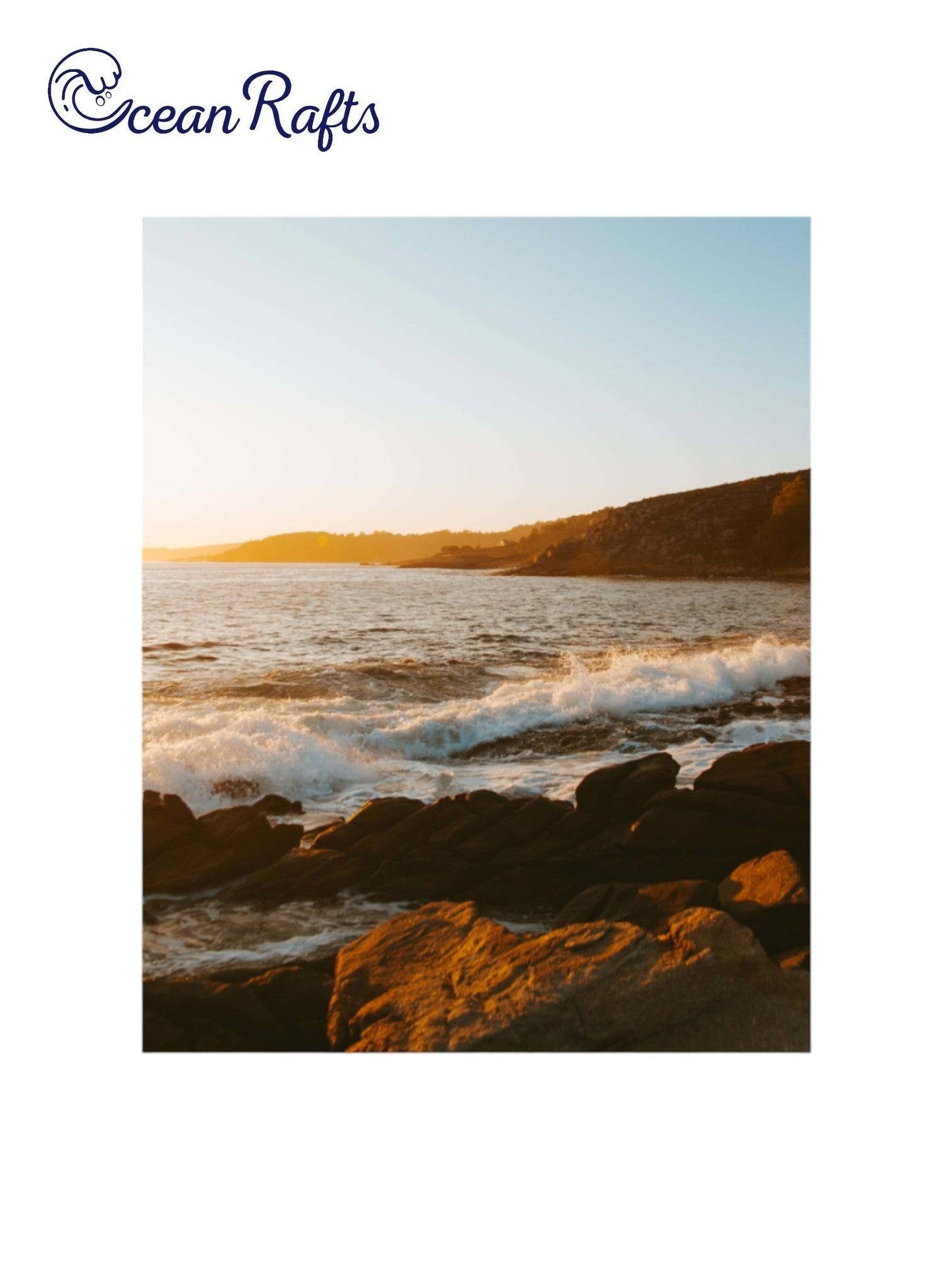 Sunset beach coastline poster with ocean and waves crashing on shore line new canvas poster easy to frame free delivery cheap $30 home decor | Ocean Rafts