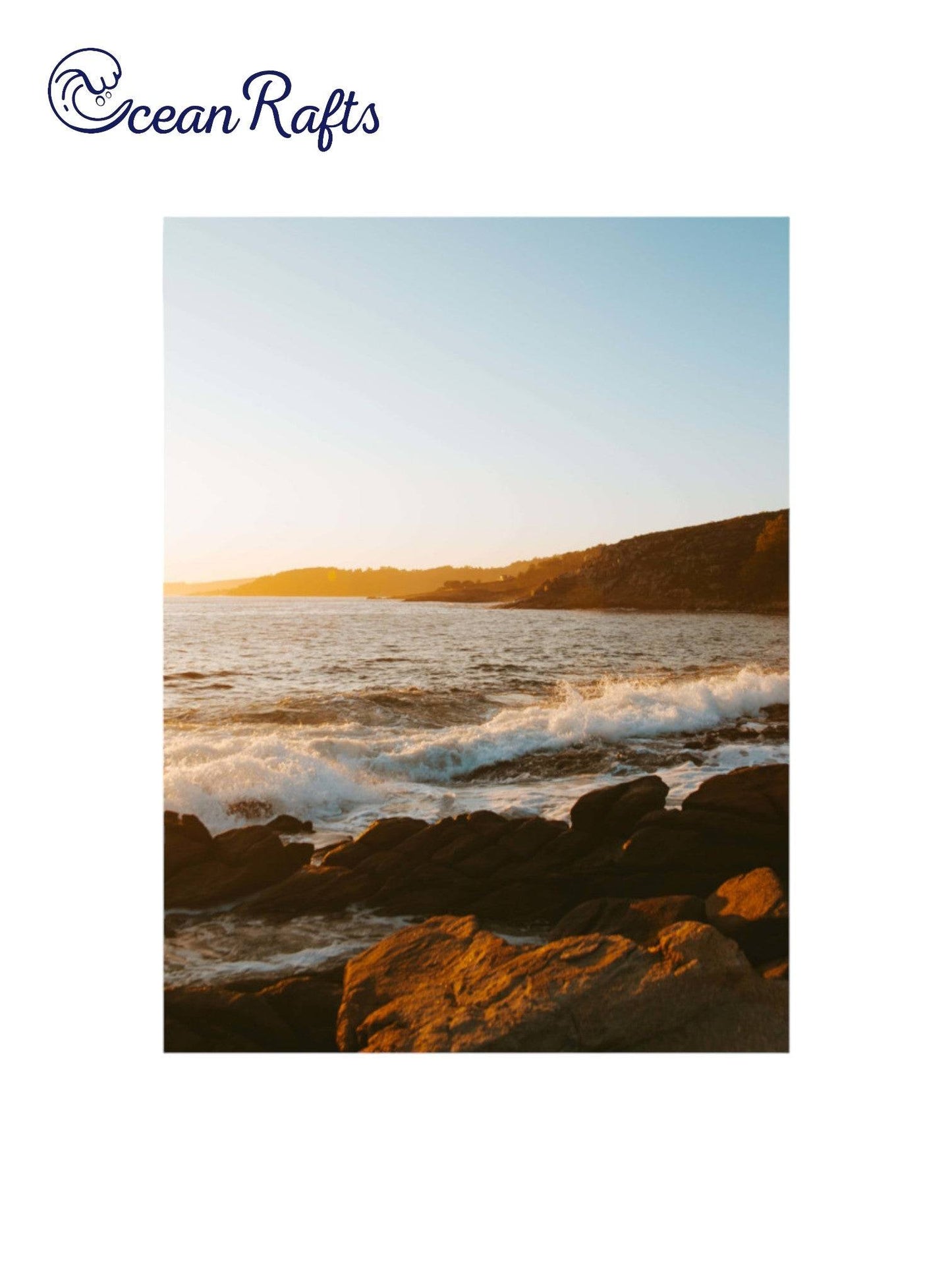 Sunset beach coastline poster with ocean and waves crashing on shore line new canvas poster easy to frame free delivery cheap $30 home decor | Ocean Rafts