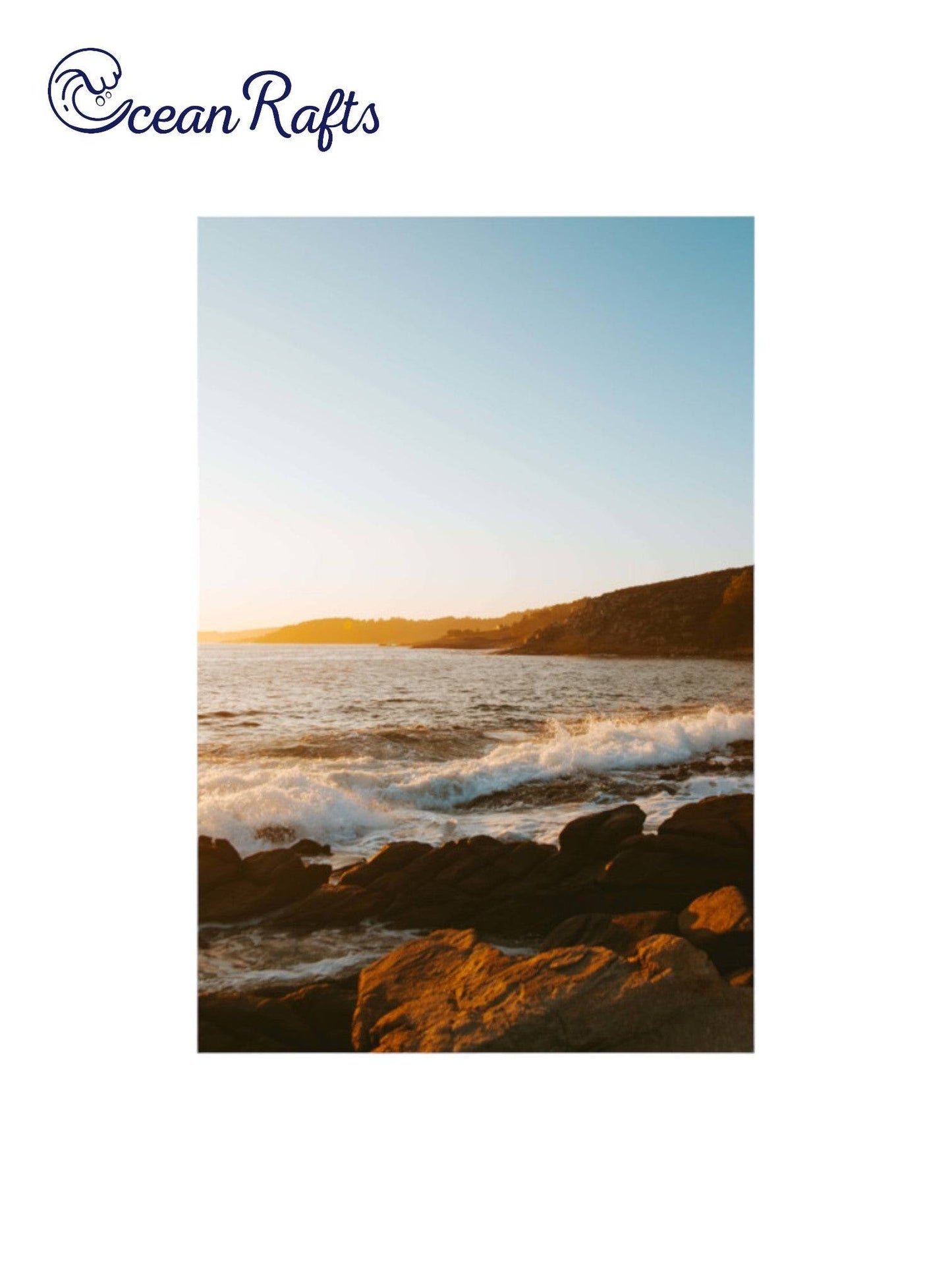 Sunset beach coastline poster with ocean and waves crashing on shore line new canvas poster easy to frame free delivery cheap $30 home decor | Ocean Rafts