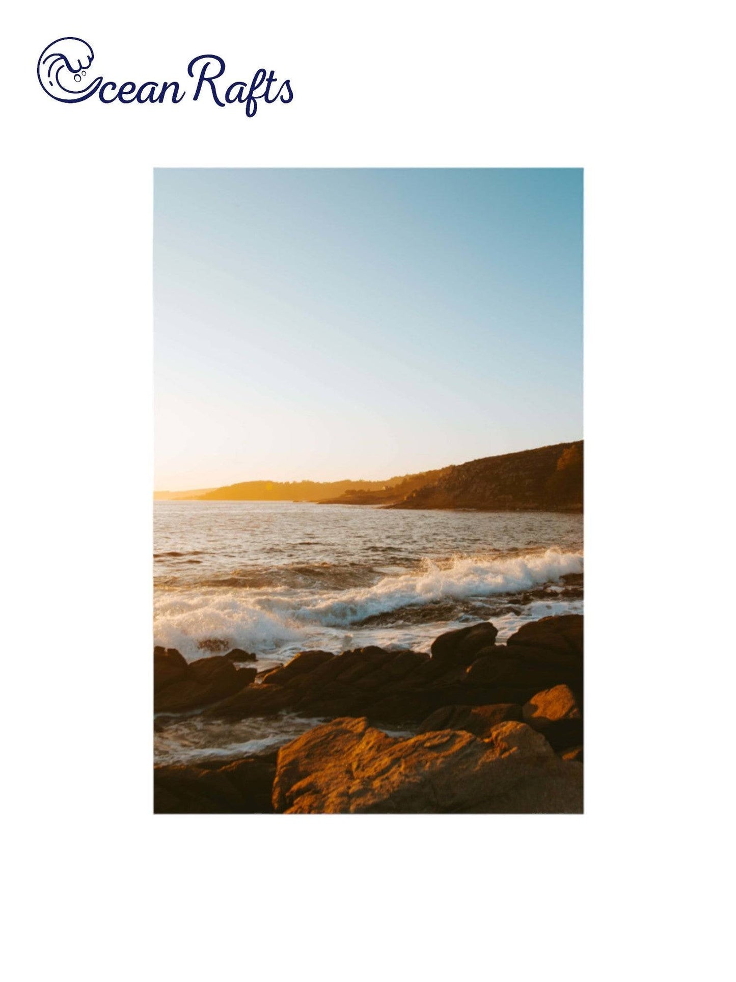 Sunset beach coastline poster with ocean and waves crashing on shore line new canvas poster easy to frame free delivery cheap $30 home decor | Ocean Rafts