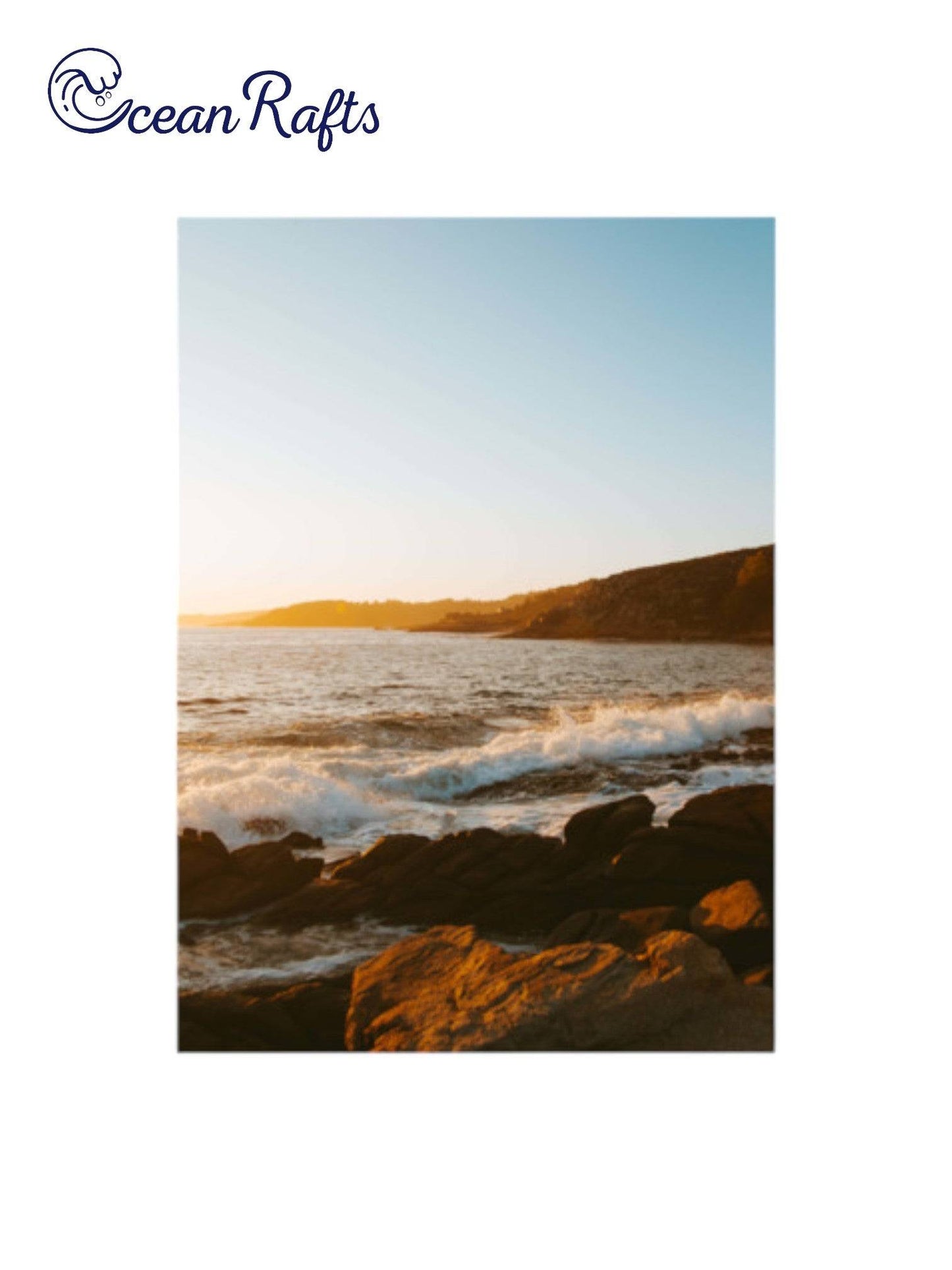 Sunset beach coastline poster with ocean and waves crashing on shore line new canvas poster easy to frame free delivery cheap $30 home decor | Ocean Rafts