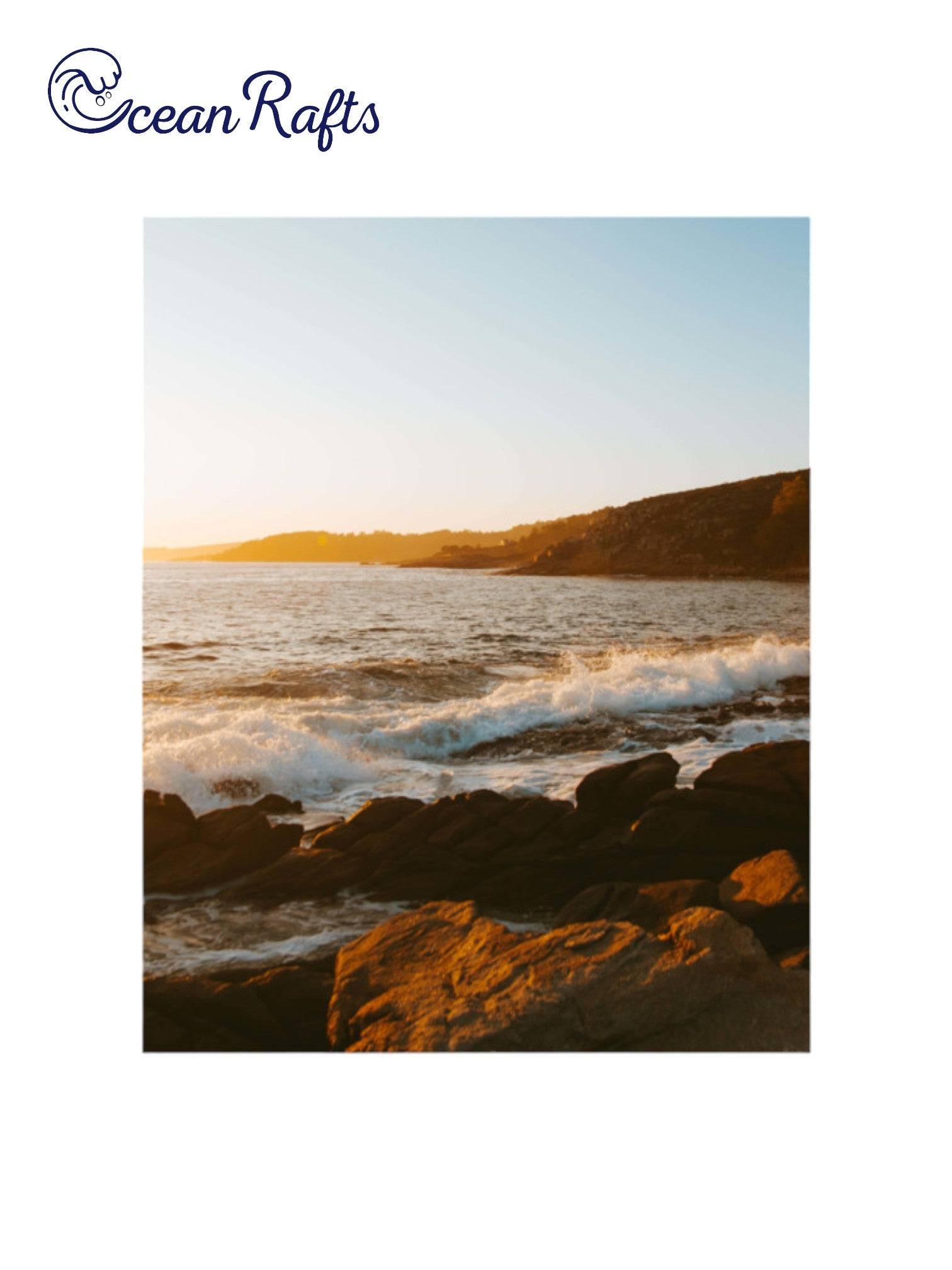 Sunset beach coastline poster with ocean and waves crashing on shore line new canvas poster easy to frame free delivery cheap $30 home decor | Ocean Rafts