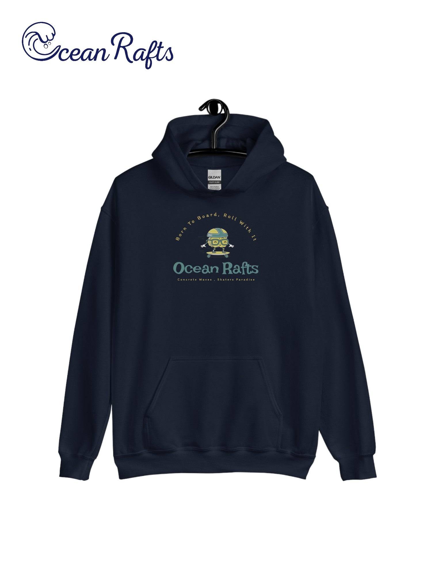 navy blue hoodie with concrete waves graphic | Ocean Rafts