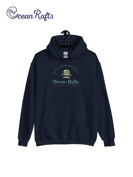 navy blue hoodie with concrete waves graphic | Ocean Rafts