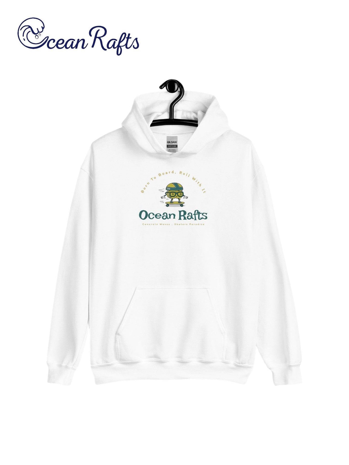 solid white hoodie with concrete waves graphic | Ocean Rafts