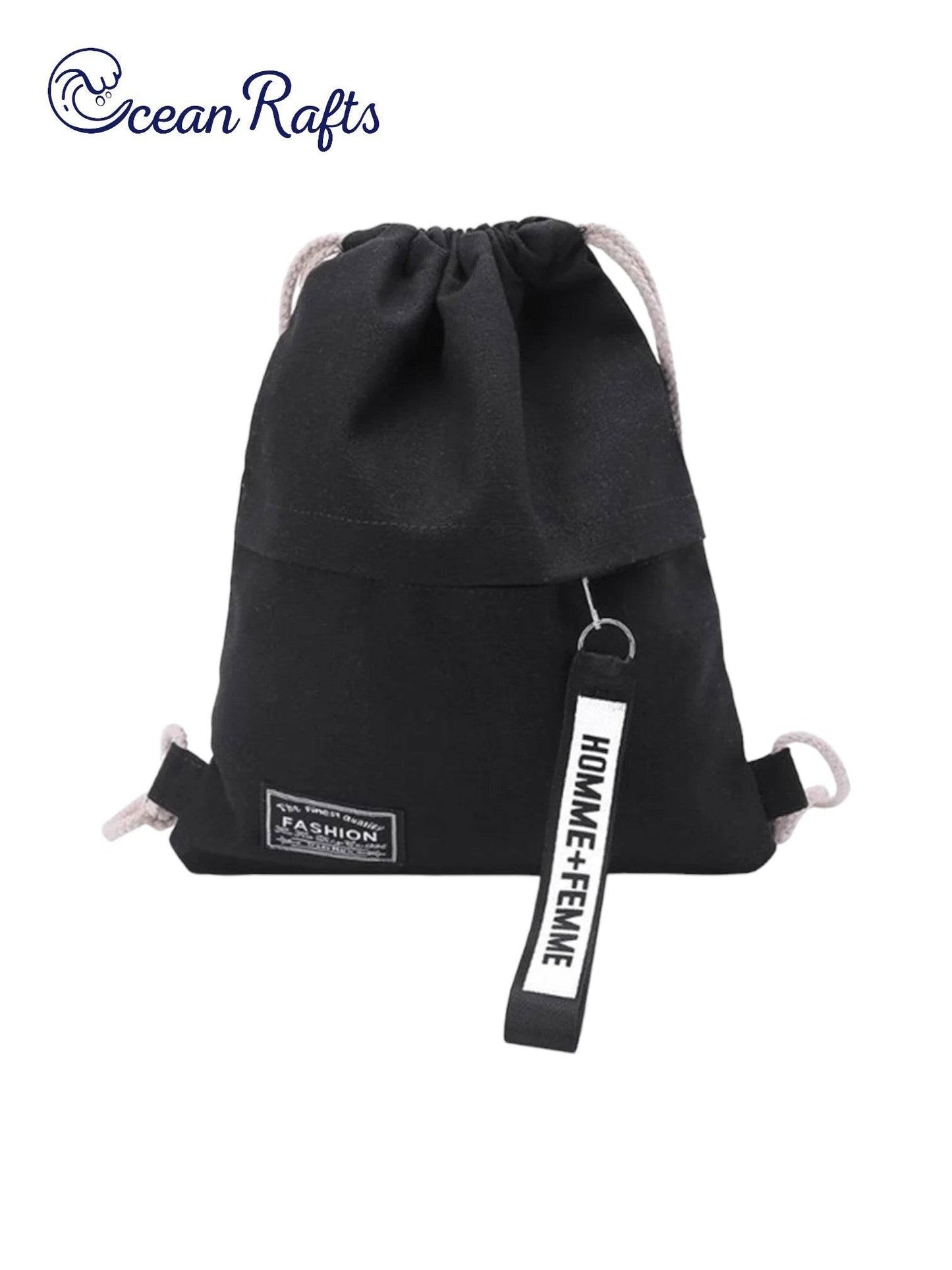 Black Home and Femme Canvas Drawstring Bag Backpack cheap $20 for men and women new free delivery summer winter | Ocean Rafts