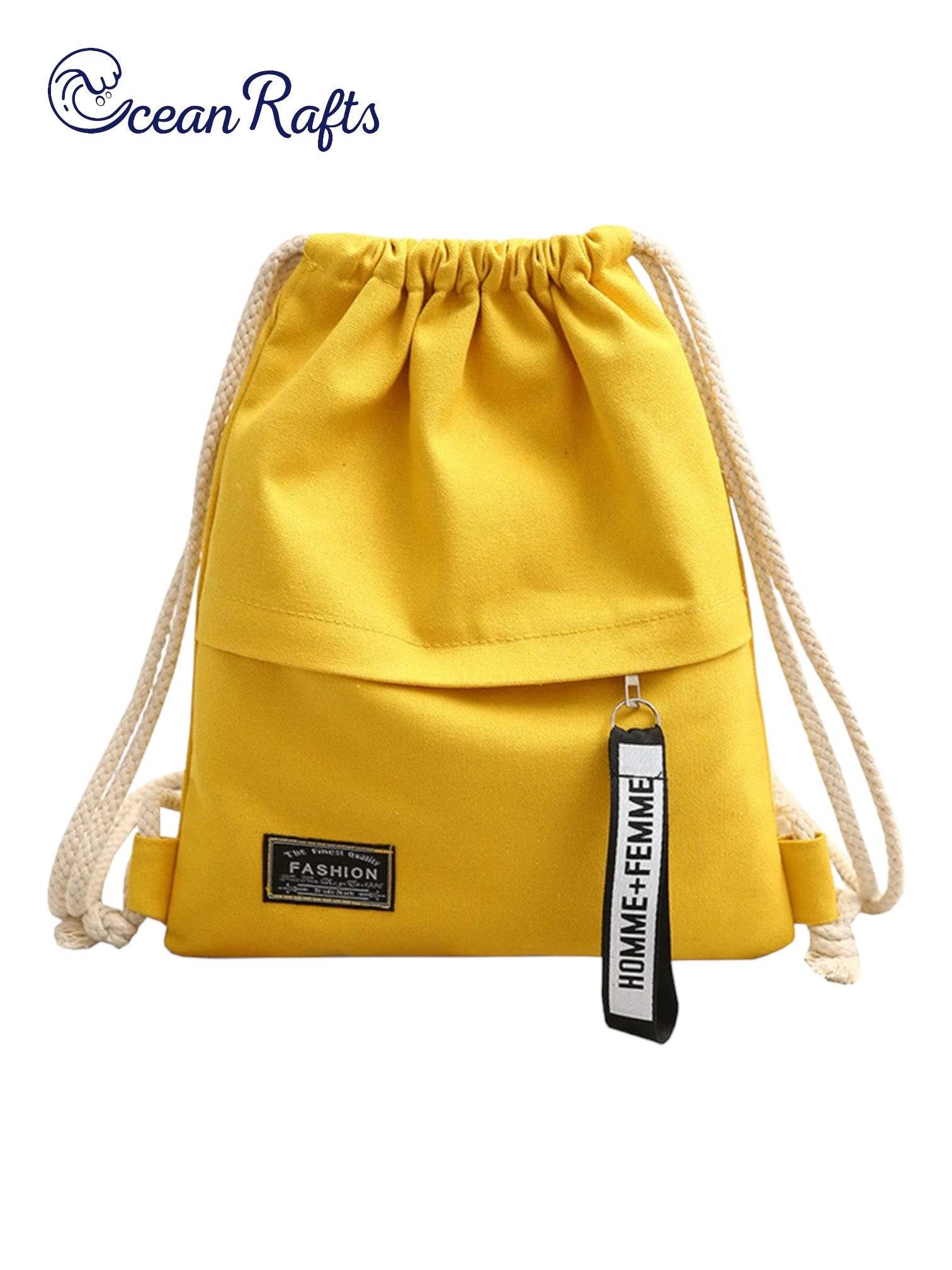 Yellow Home and Femme Canvas Drawstring Bag Backpack cheap $20 for men and women new free delivery summer winter | Ocean Rafts