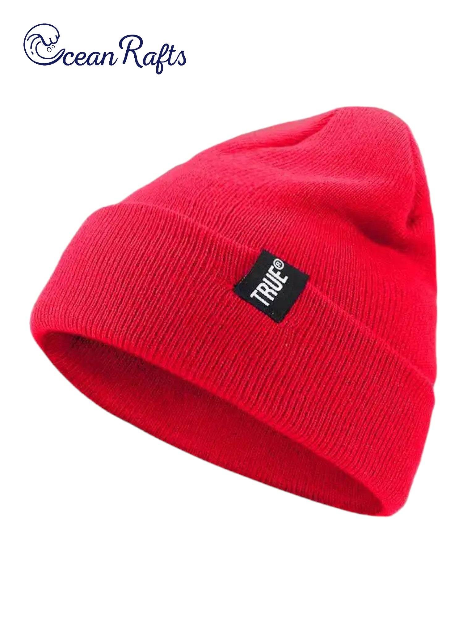 Knit Cuff Beanie Solid Colour Red | Ocean Rafts