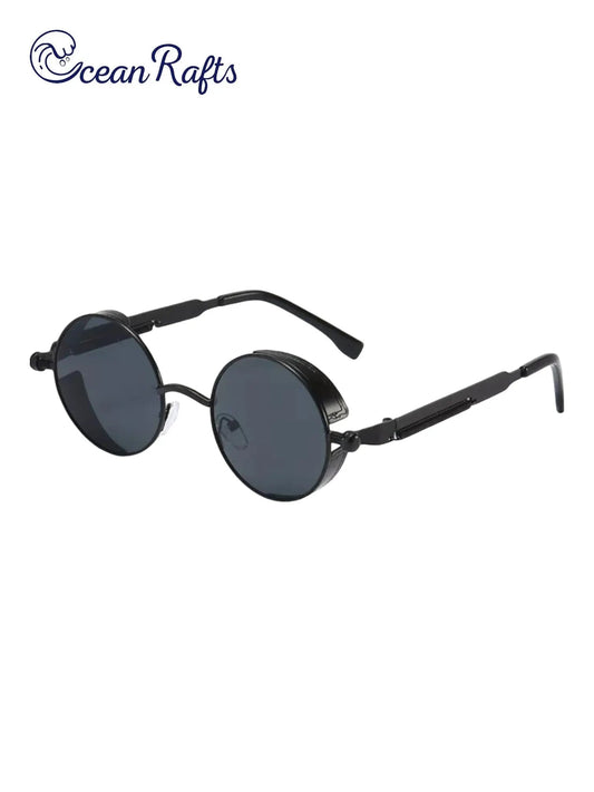 a pair of sunglasses with a black frame free delivery included $20 cheap for men and women dropshipping stylish metal steam punk round sunnies | Ocean Rafts