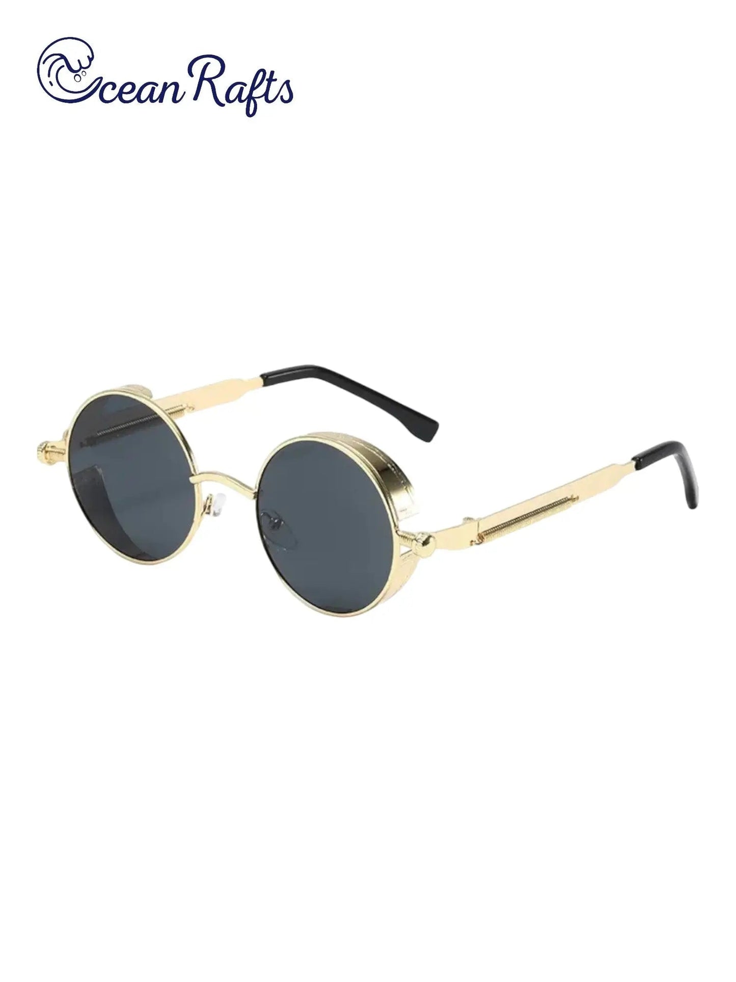 a pair of sunglasses with a black lens free delivery included $20 cheap for men and women dropshipping stylish metal steam punk round sunnies | Ocean Rafts