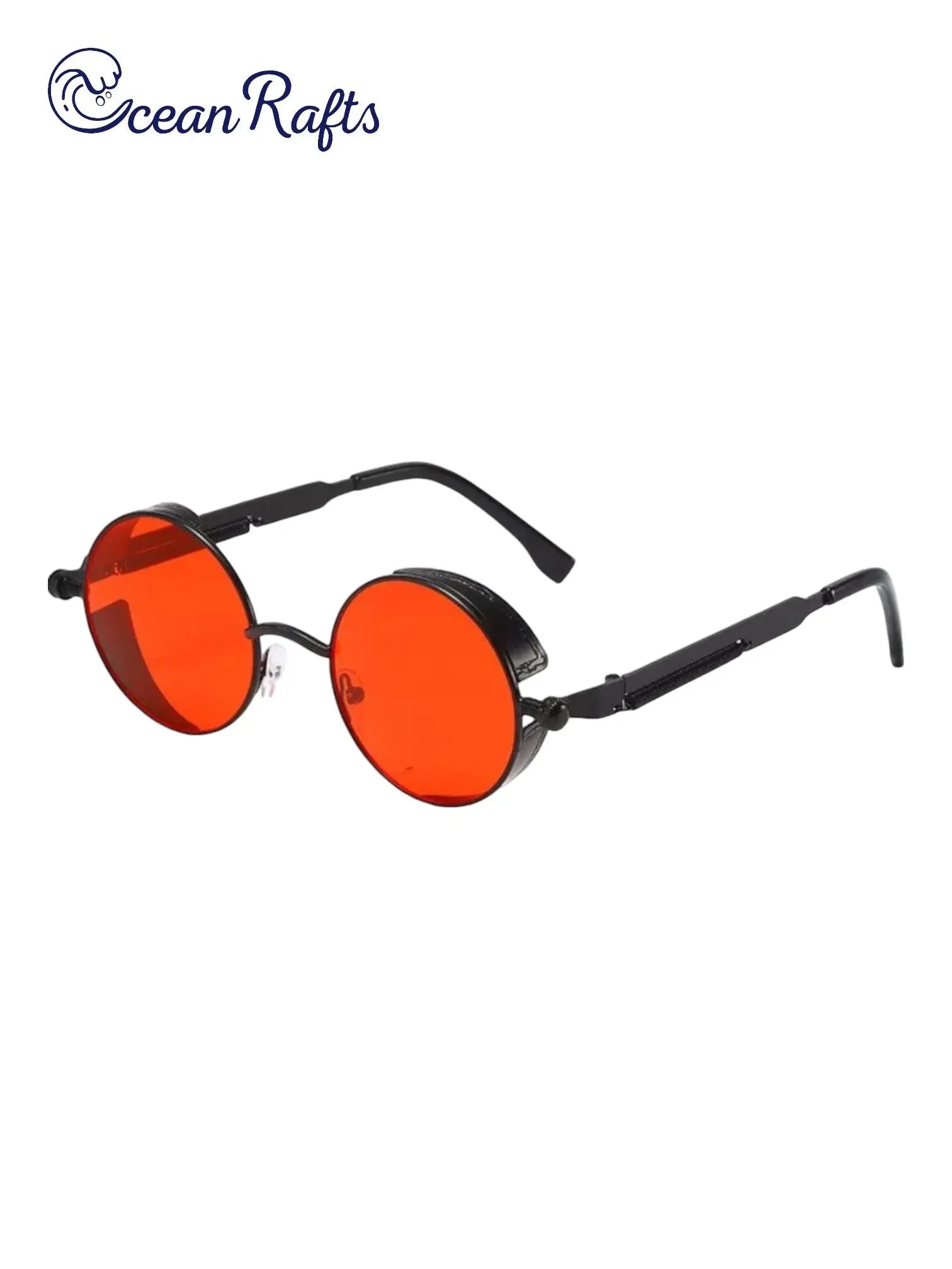 a pair of sunglasses with a red lens free delivery included $20 cheap for men and women dropshipping stylish metal steam punk round sunnies | Ocean Rafts