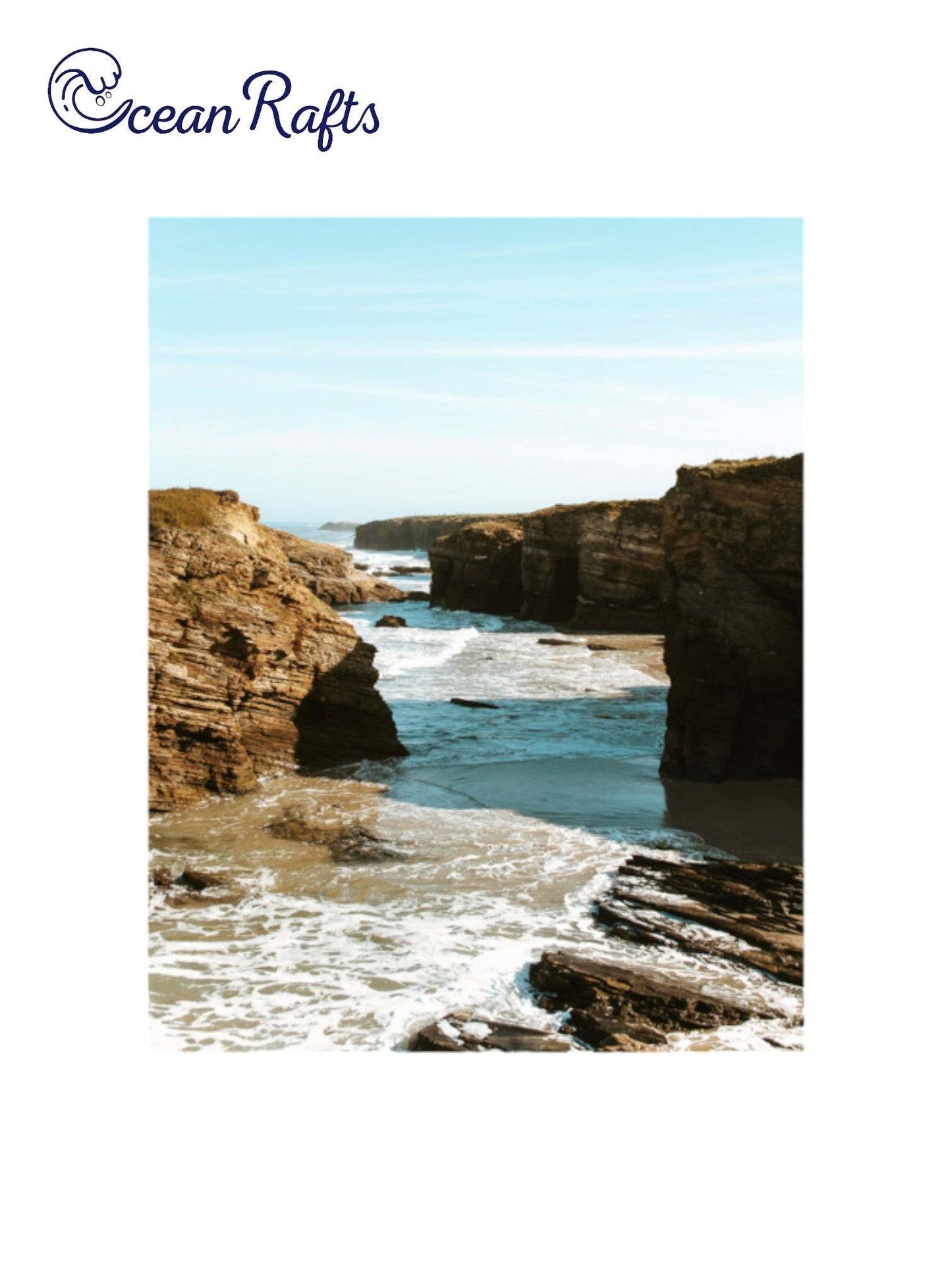 Ocean Cliff Vista Poster - Image on poster of a large bodies of rocks seperated by the ocean - free delivery $30 cheap poster frame home decor new | Ocean Rafts