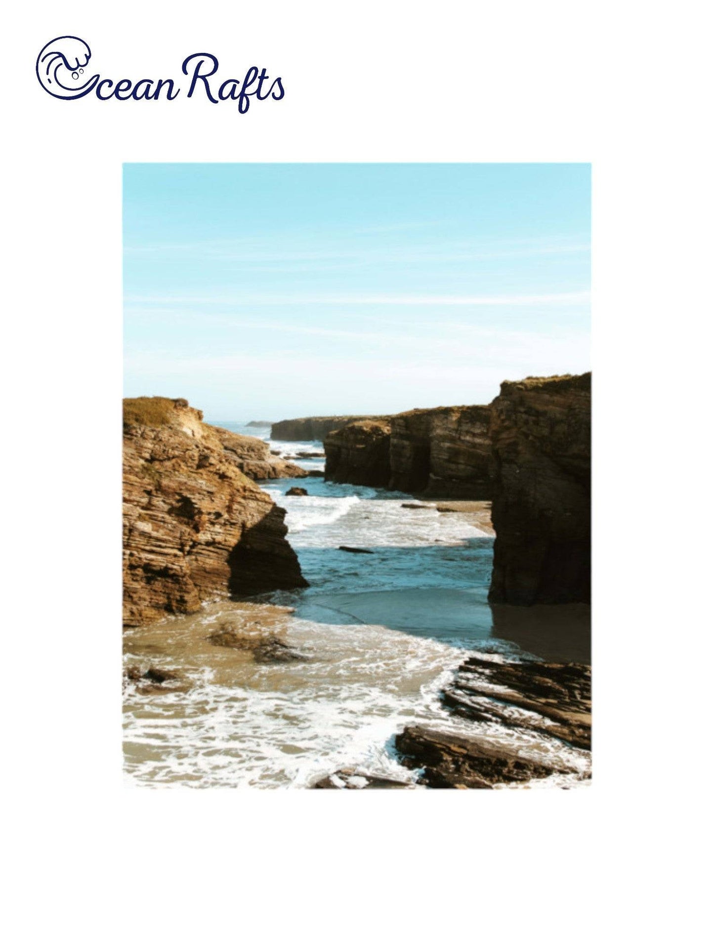 Ocean Cliff Vista Poster - Image on poster of a large bodies of rocks seperated by the ocean - free delivery $30 cheap poster frame home decor new | Ocean Rafts