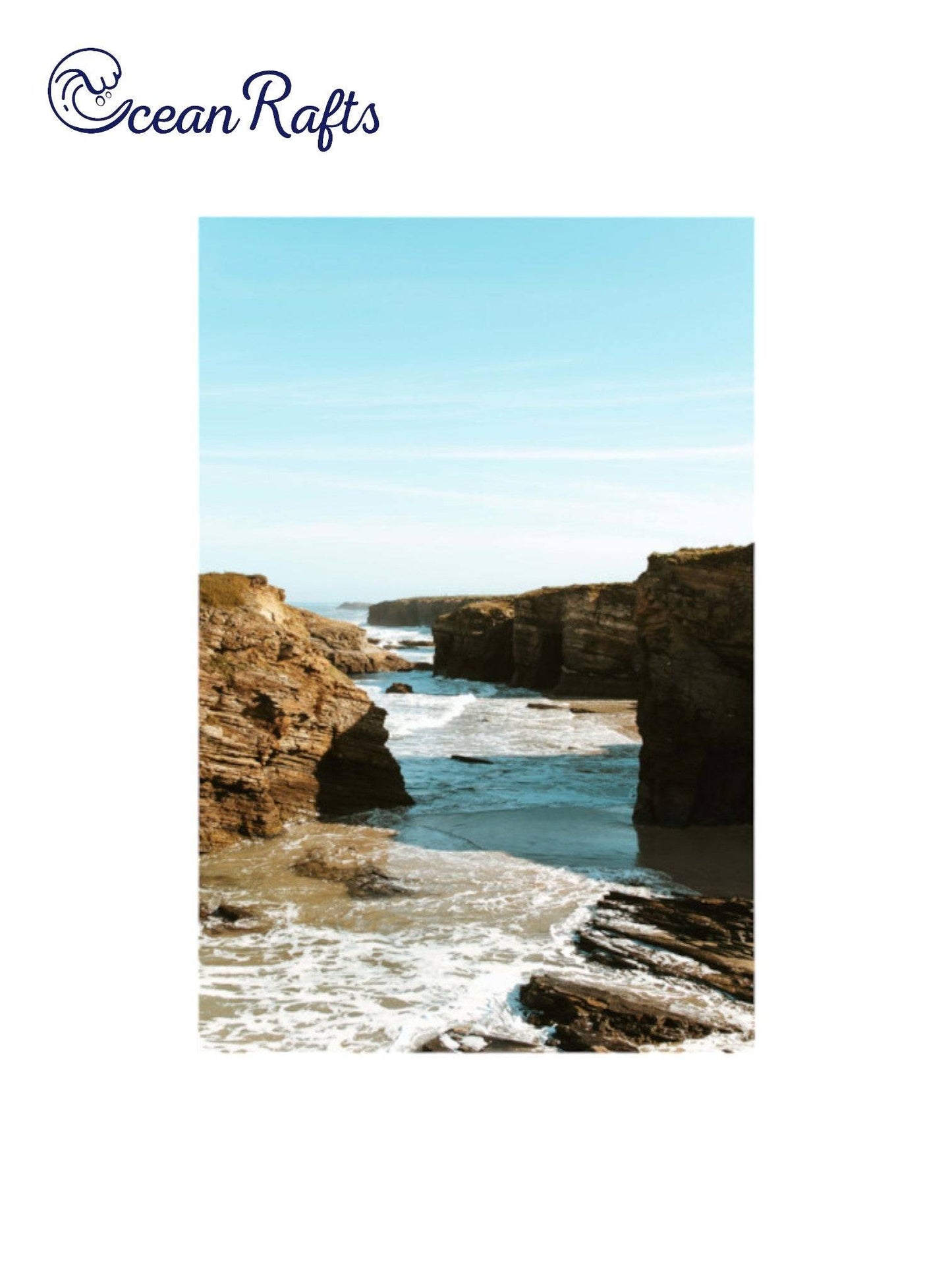 Ocean Cliff Vista Poster - Image on poster of a large bodies of rocks seperated by the ocean - free delivery $30 cheap poster frame home decor new | Ocean Rafts