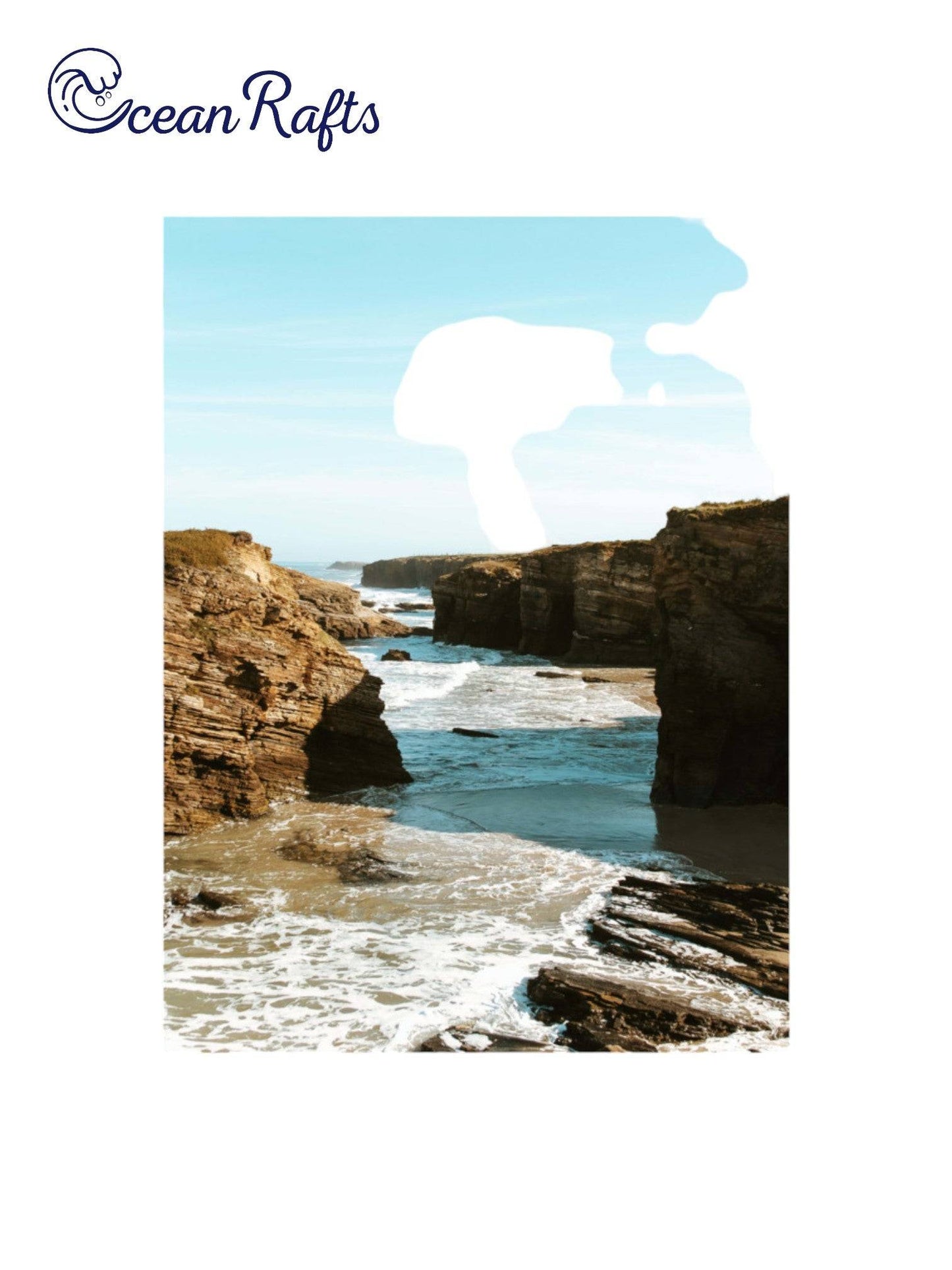 Ocean Cliff Vista Poster - Image on poster of a large bodies of rocks seperated by the ocean - free delivery $30 cheap poster frame home decor new | Ocean Rafts