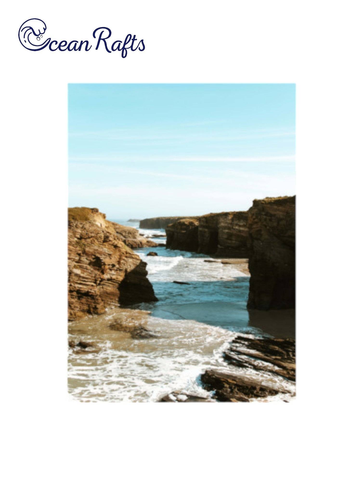 Ocean Cliff Vista Poster - Image on poster of a large bodies of rocks seperated by the ocean - free delivery $30 cheap poster frame home decor new | Ocean Rafts