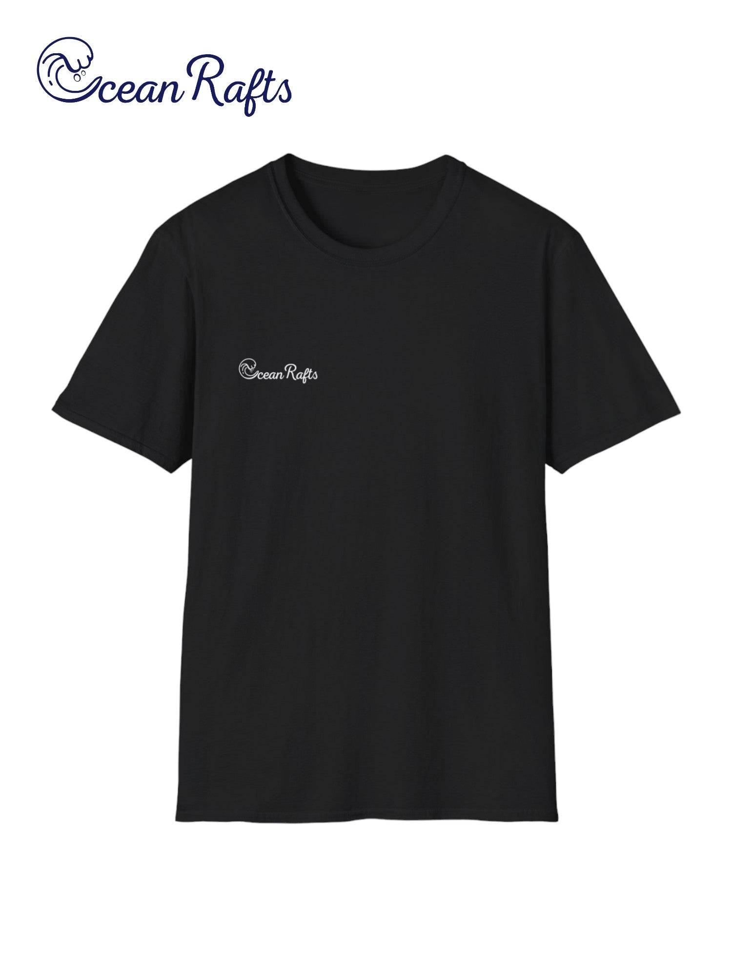 a black t - shirt with the ocean rafts logo on it free delivery cheap $35 New Regular fit Leight Weight Elastic Cotton and polyester | Ocean Rafts