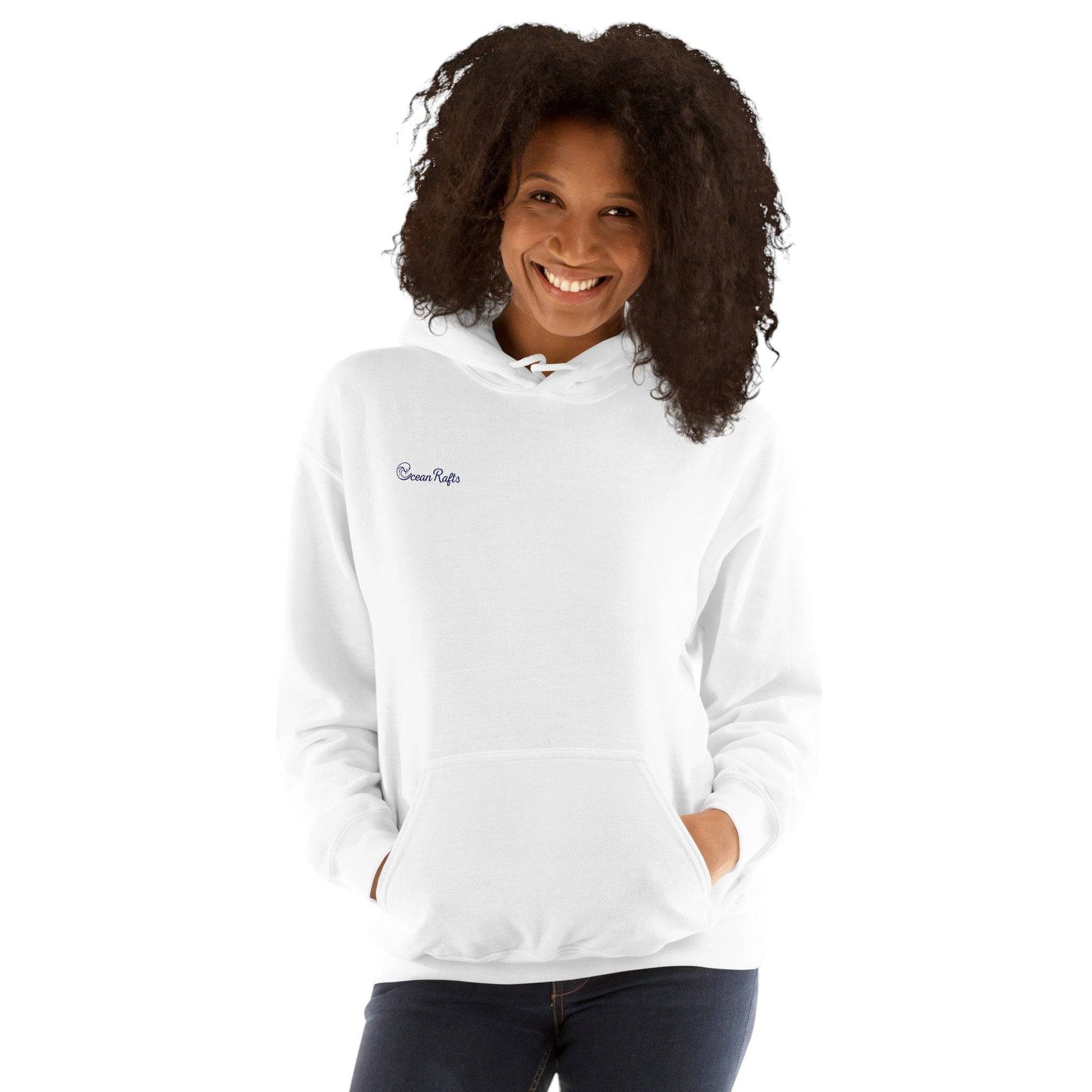 Woman wearing ocean rafts branded hoodie | Ocean Rafts