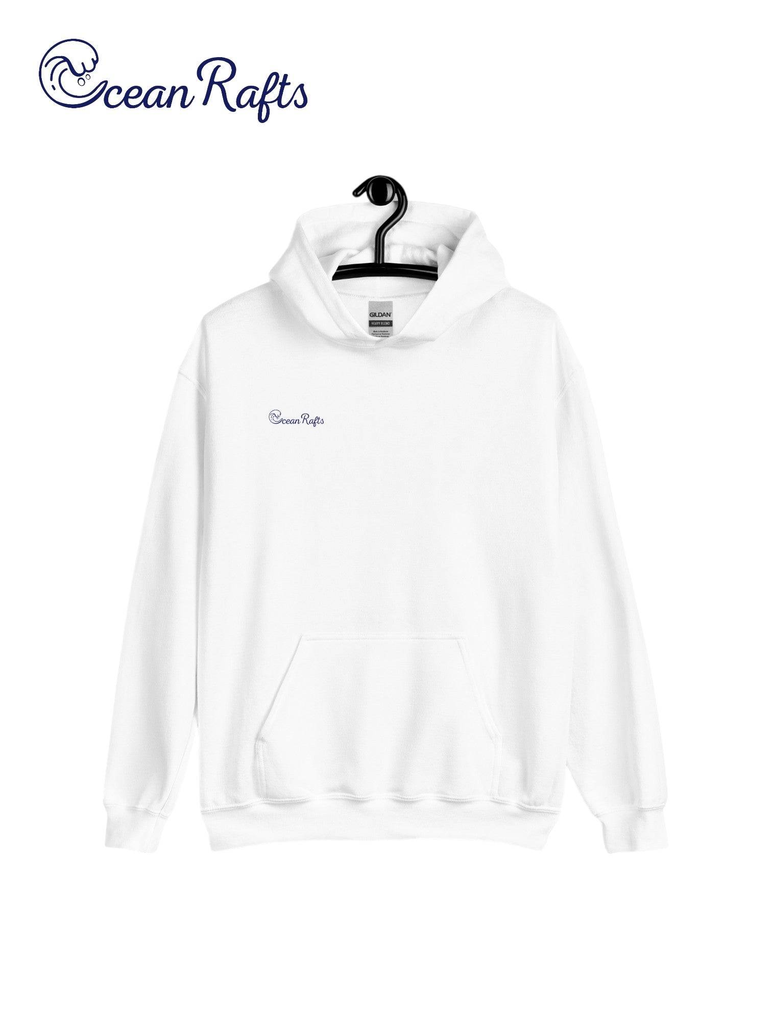 solid white colour hoodie with ocean rafts logo | Ocean Rafts