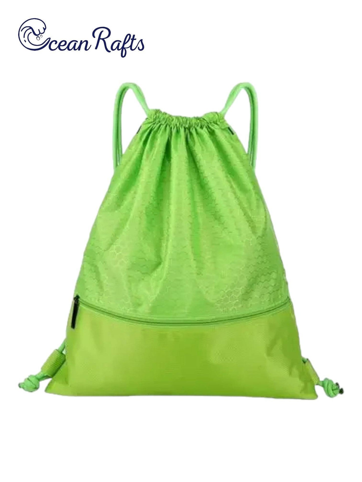 Green Outdoor Nylon Drawstring Bag on white background Cheap Affordable $20 Free Delivery backpack | Ocean Rafts