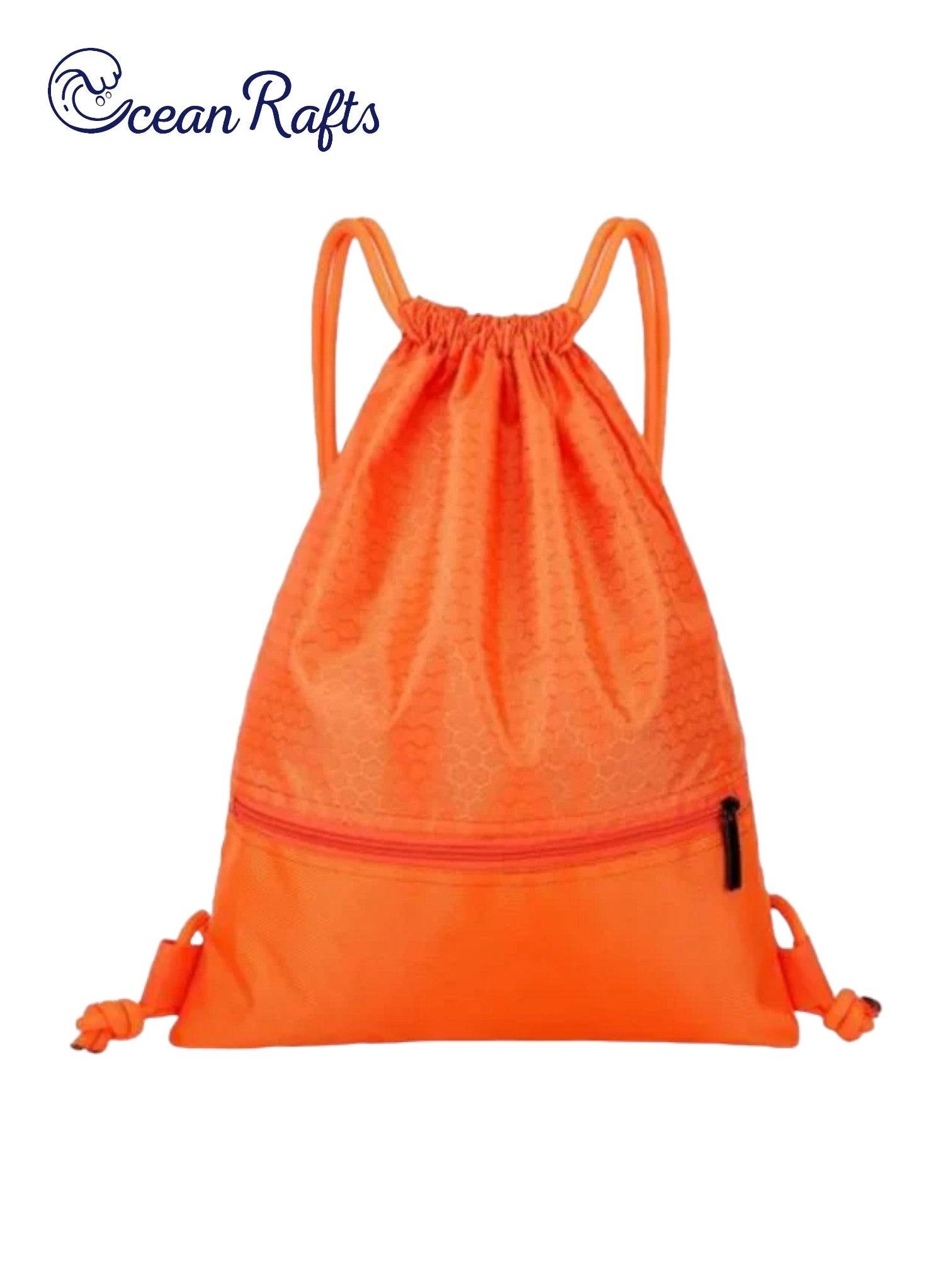 Orange Outdoor Nylon Drawstring Bag on white background Cheap Affordable $20 Free Delivery backpack | Ocean Rafts