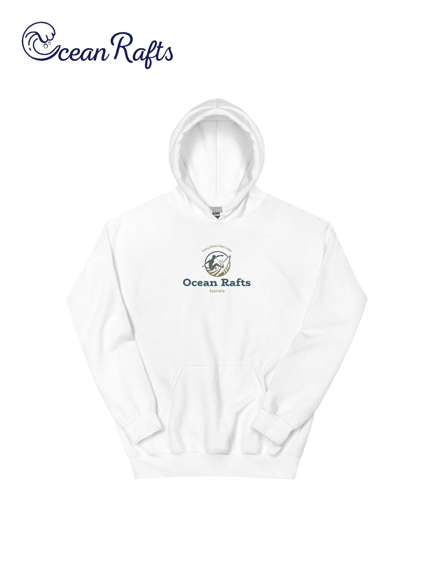 front of a white hoodie | Ocean Rafts