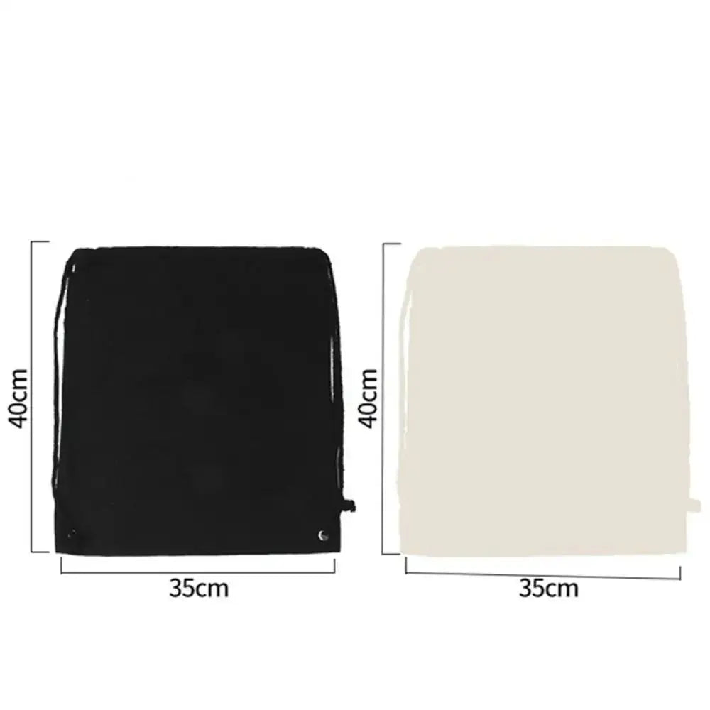 Black and White Classic Drawstring Bags on white background with measures for length and width | Ocean Rafts