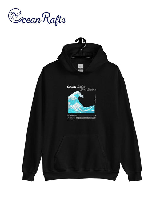 a black hoodie with a picture of a wave on it | Ocean Rafts