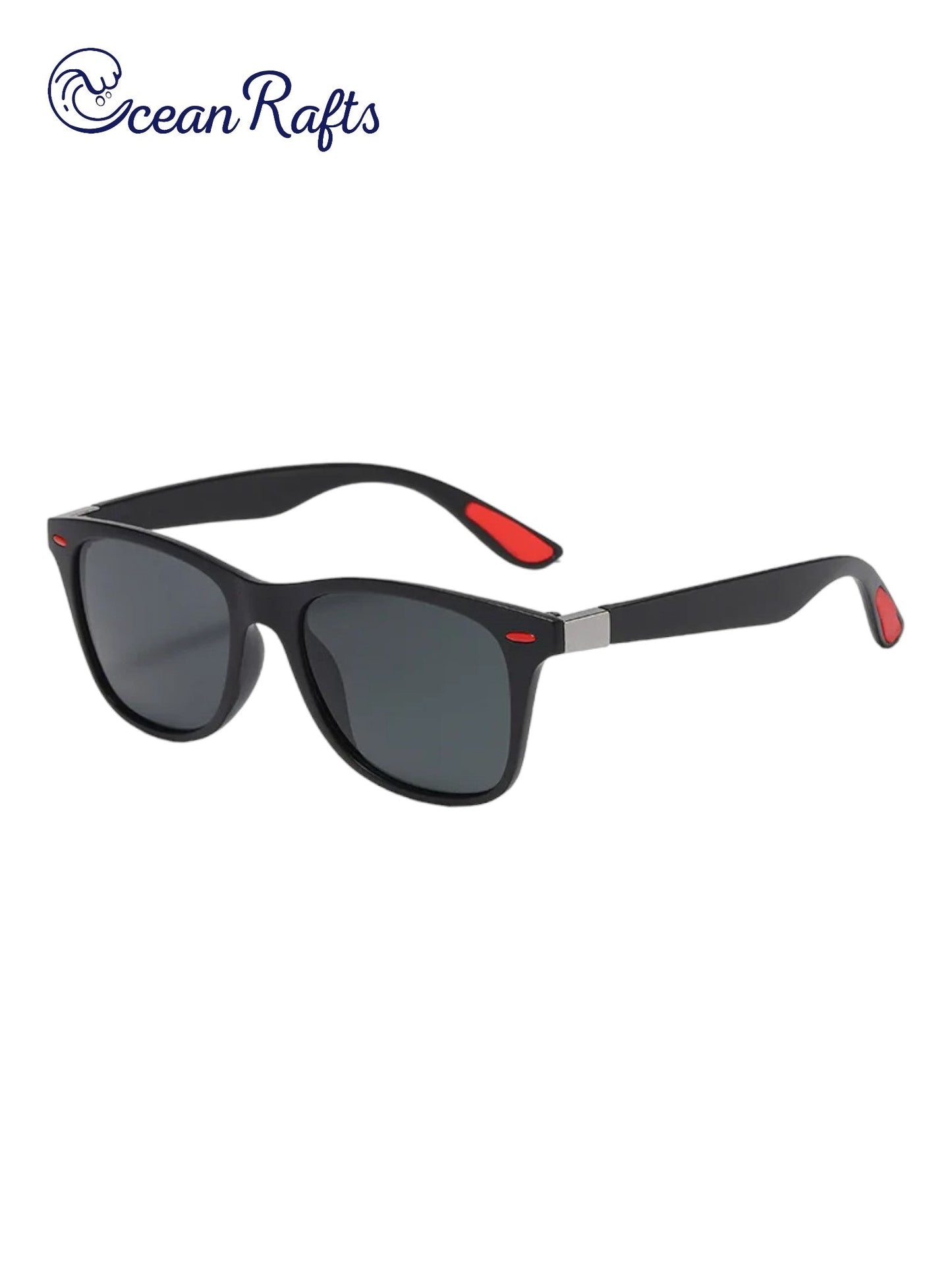 a pair of sunglasses with a red stripe on the side Wayfarer Sunnies | Ocean Rafts