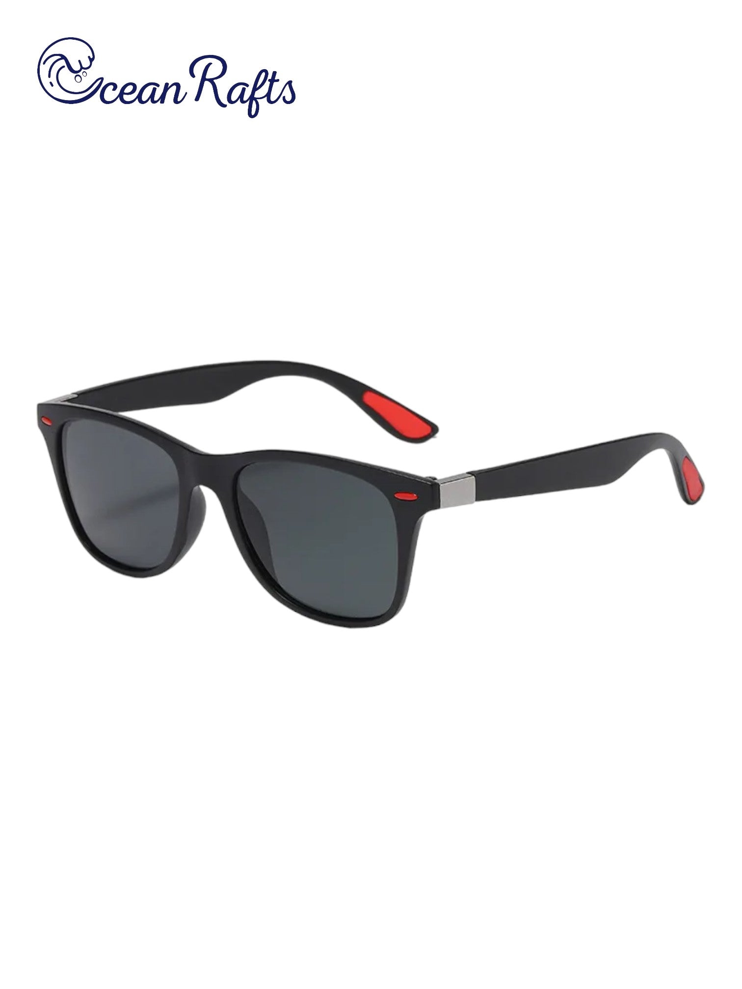 a pair of sunglasses with a red stripe on the side Wayfarer Sunnies | Ocean Rafts