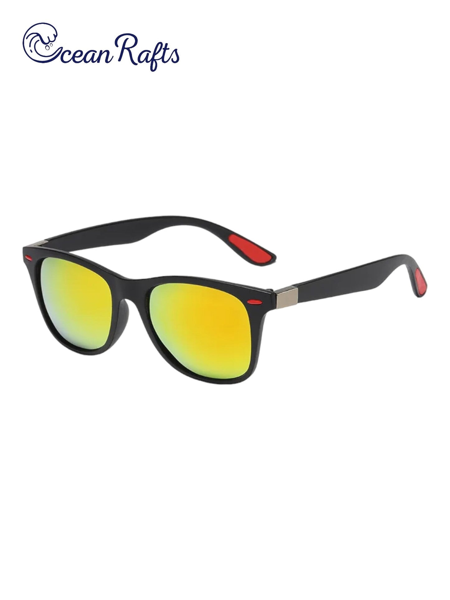 a pair of sunglasses with yellow mirrored lenses Wayfarer Sunnies | Ocean Rafts