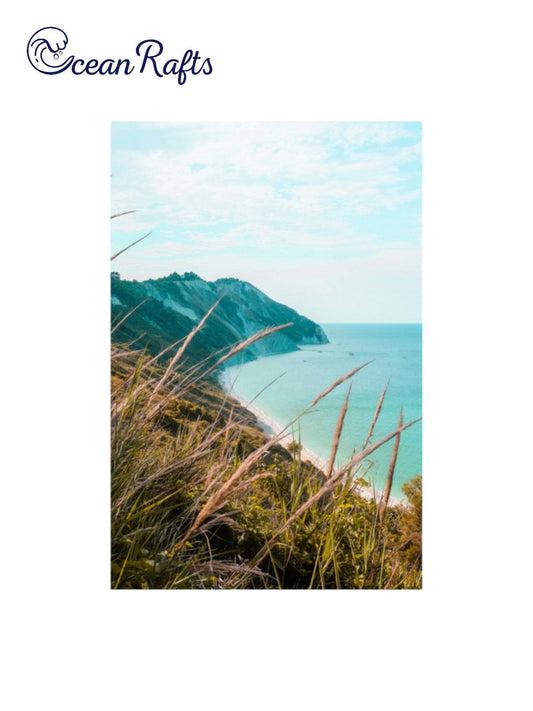 Poster of a mountain coast with a paradise beach and bushes weed in foreground Free Delivery Home Decor Canvas Poster Cheap New | Ocean Rafts